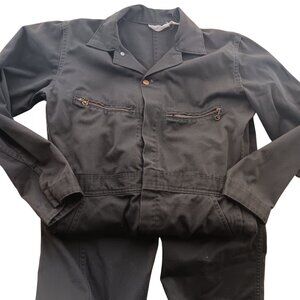 Vintage Coveralls 1970's 40 Long Key Imperial Green Mechanic Zip Pockets USA